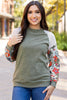 Laurel Green Floral Patchwork Long Sleeve Ribbed Blouse