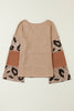 Leopard Colorblock Patchwork V-Neck Loose Sleeve Knit Top