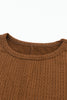 Brown Solid Color Textured Pullover Casual Long Sleeve Top