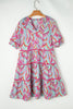 Light Blue Abstract Printed Ricrac Tiered Puff Sleeve Dress