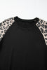 Black Leopard Print Patchwork Raglan Sleeve Sweatshirt