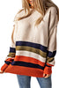 Colorblock Striped Button Drop Shoulder Pullover Sweater