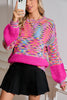 Bright Pink Confetti Drop Shoulder Crewneck Sweater