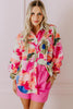 Rose Abstract Print Ruffled Puff Sleeve Shirt