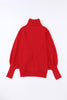 Red Merry Letter Embroidered High Neck Sweater