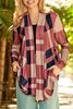 Red Plaid Casual Draped Open Front Cardigan