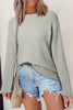 Dark Green Textured Knit Split Cuff Drop Shoulder Loose Sweater