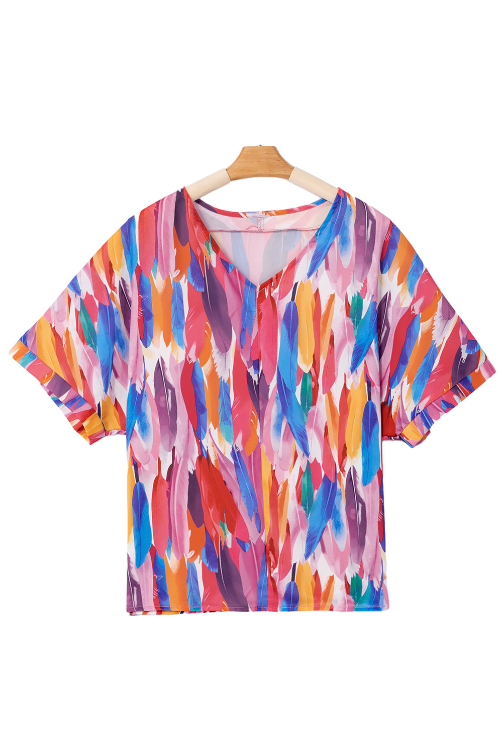 Multicolor Watercolor Abstract Print V Neck Blouse