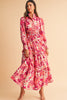 Rose Floral Print Buttoned Smocked High Waist Maxi Dress