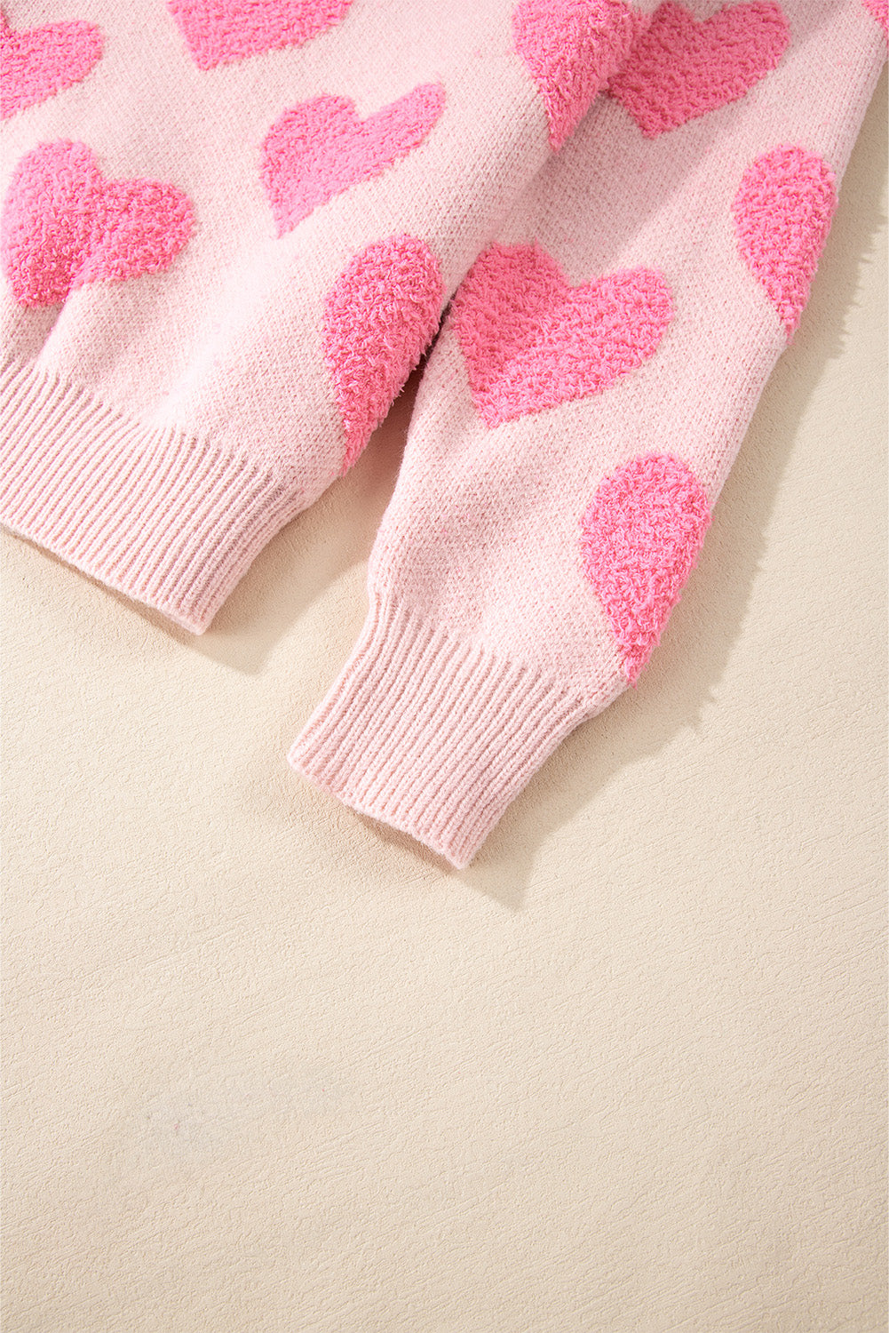 Light Pink Valentine's Day Heart Jacquard Knit Sweater