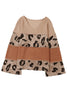 Leopard Colorblock Patchwork V-Neck Loose Sleeve Knit Top