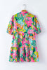 Green Plus Floral Print Puff Sleeve Tiered Shirt Tunic Dress