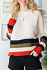 Colorblock Striped Button Drop Shoulder Pullover Sweater