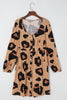 Leopard Print Button Front Bubble Sleeve Loose Knit Dress