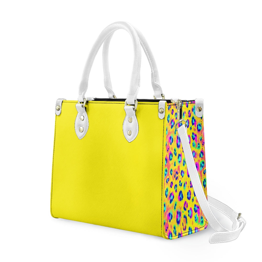 yellow colorful leopard cheetah print Women's PU leather twill handbag