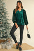 Evergreen Velvet Sequin Patchwork Sleeve Button Up Blouse