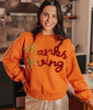 Russet Orange Thanksgiving Tinsel Drop Shoulder Crew Neck Sweater