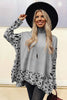 Khaki Leopard Casual Side Slit High Neck Oversized Sweater