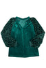 Evergreen Velvet Sequin Patchwork Sleeve Button Up Blouse