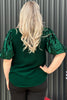 Blackish Green Plus Size Sequin Short Puff Sleeve Top