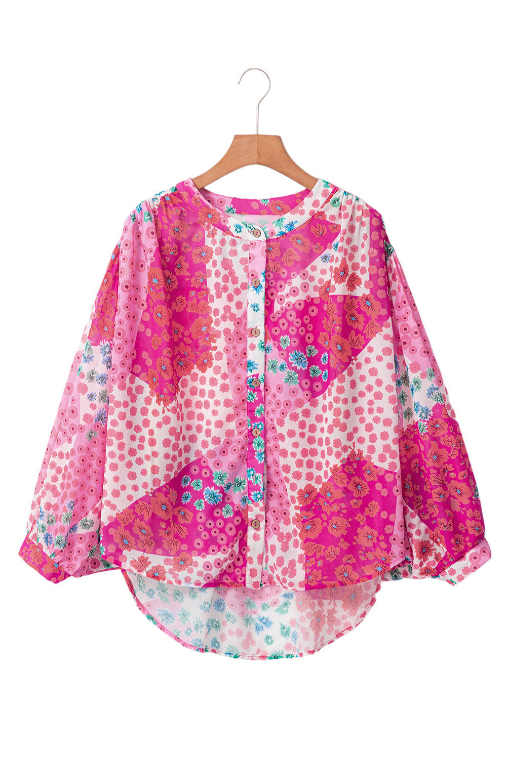 Rose Red Floral Print Dolman Sleeve Blouse