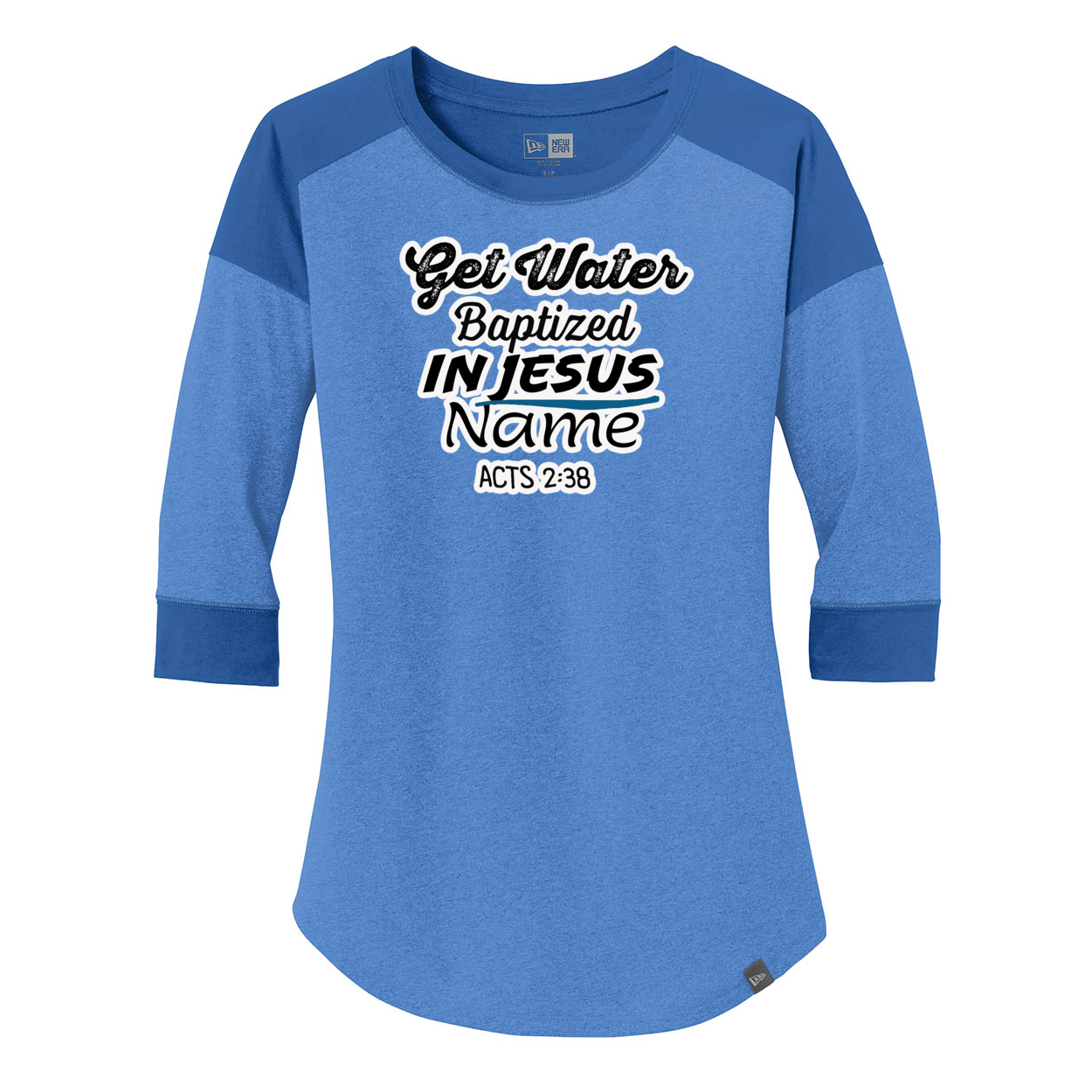 Water Baptize Acts 2:38 Ladies Heritage Blend 3/4-Sleeve Baseball Raglan Tee. LNEA104