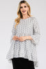 Celeste Full Size Houndstooth Flounce Sleeve High-Low Top