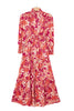 Rose Floral Print Buttoned Smocked High Waist Maxi Dress