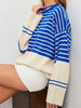 Striped Mock Neck Long Sleeve Sweater