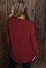 Brown Solid Color Textured Pullover Casual Long Sleeve Top