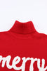 Red Merry Letter Embroidered High Neck Sweater