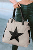 Beige Casual Star Patched Canvas Tote Bag