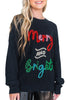 Black Christmas Tinsel Merry and Bright Graphic Sweater