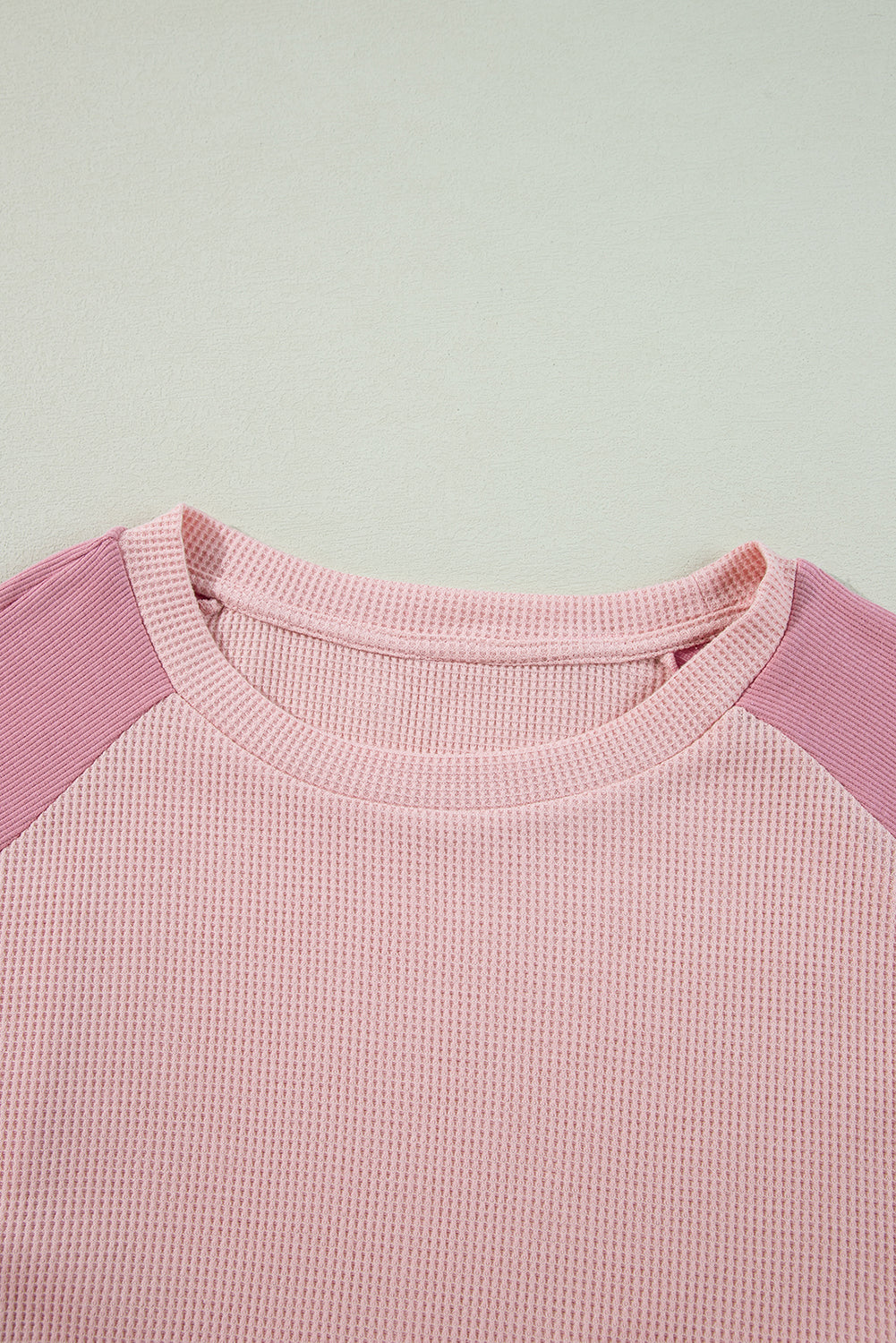 Apricot Pink Waffle and Ribbed Patchwork Sweatshirt