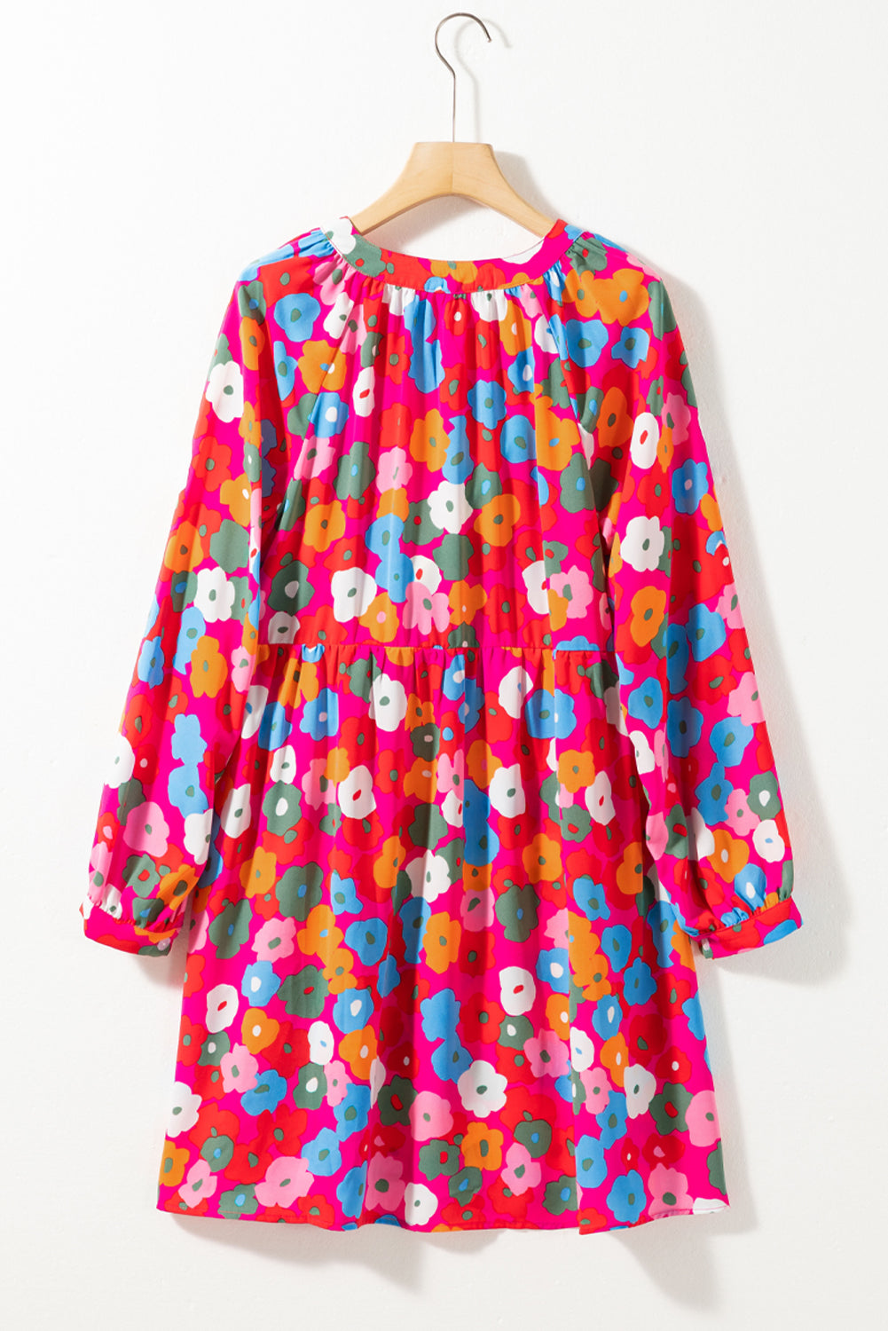 Rose Red Multicolor Floral Split Neck Flowy Tunic