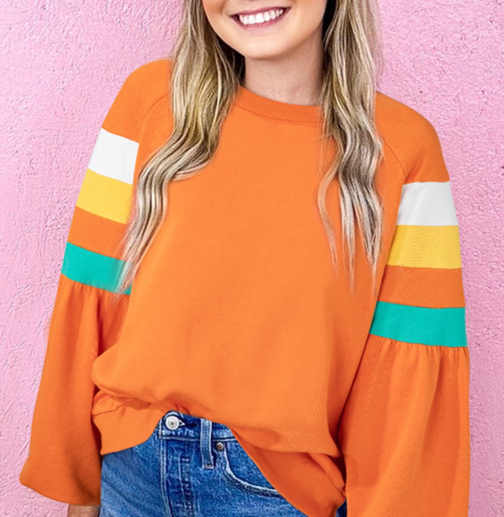 Flamingo Color Block Exposed Seam Raglan Sleeve Top