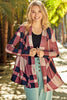 Red Plaid Casual Draped Open Front Cardigan