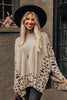 Khaki Leopard Casual Side Slit High Neck Oversized Sweater