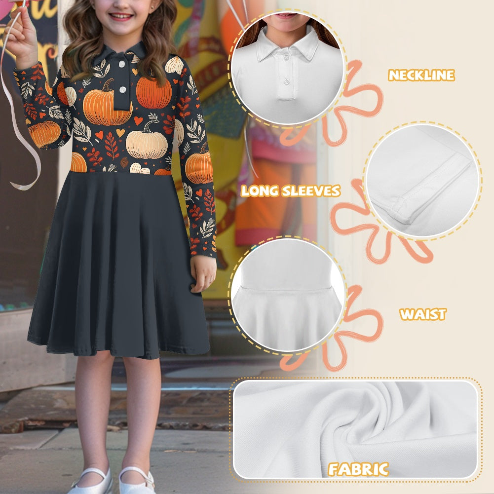 Children's long-sleeved polo shirt midi skirt