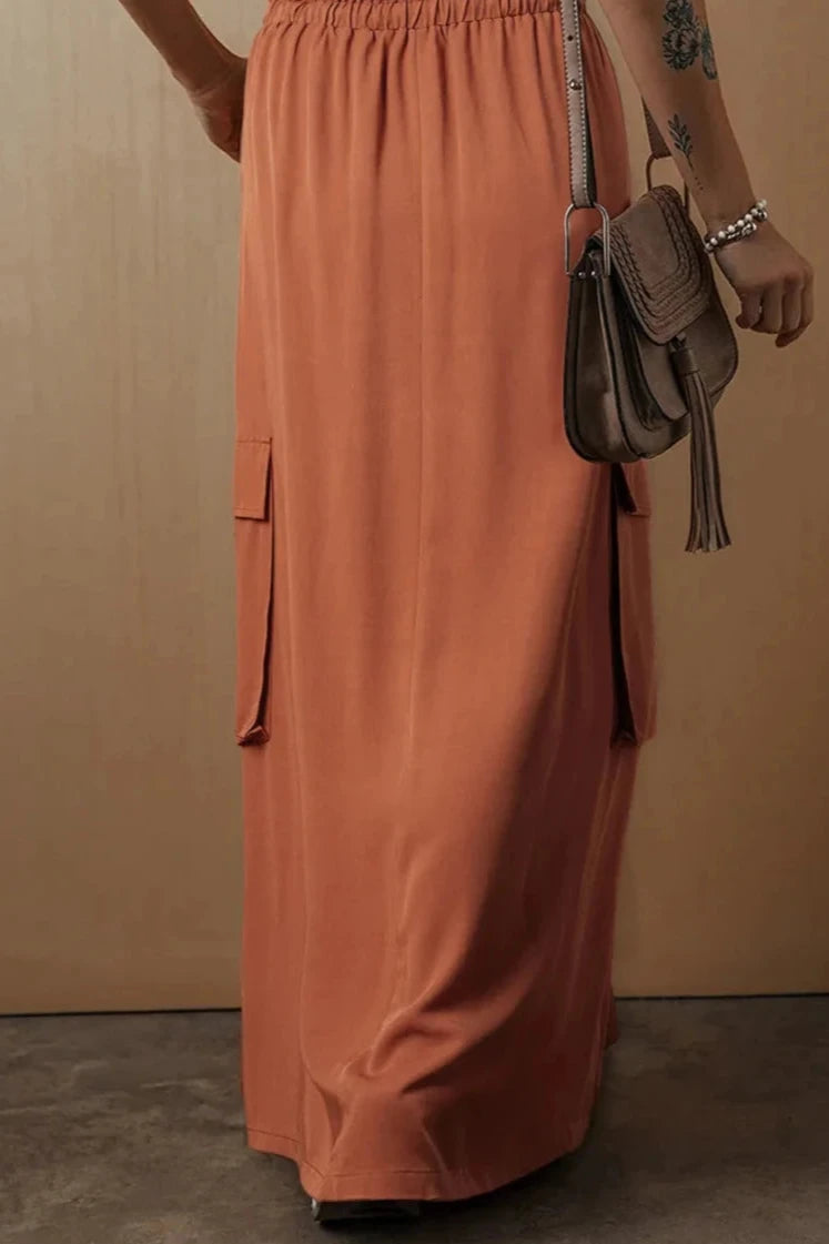 Drawstring Maxi Skirt with Pockets