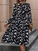 Perfee Printed Tie Back Long Sleeve Dress