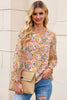 Yellow Floral Print Smocked Cuffs Long Sleeve Blouse