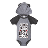 Jesus Loves  You Beary Much! Short Sleeve Raglan Bodysuit with Hood & Ears