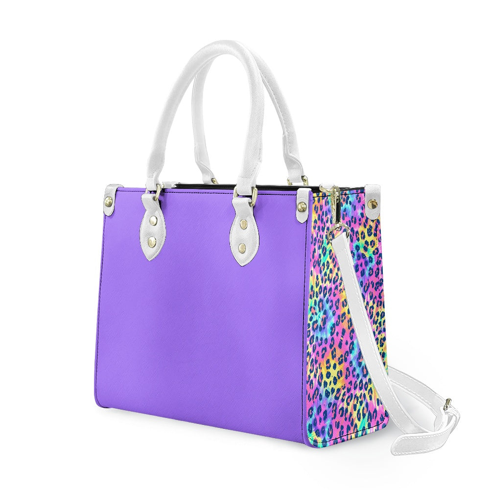 purple tie dye leopard print Women's PU leather twill handbag