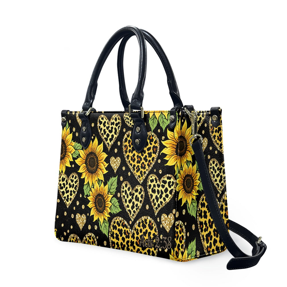 Acts 2:38 Apostolic Sunflower Cheetah Leopard Print Hearts Bag Purse Shoulder Bag