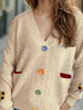 Contrast Button V-Neck Long Sleeve Cardigan