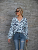 Leopard Print Printed V-neck Off-the-shoulder Long Sleeve T-shirt