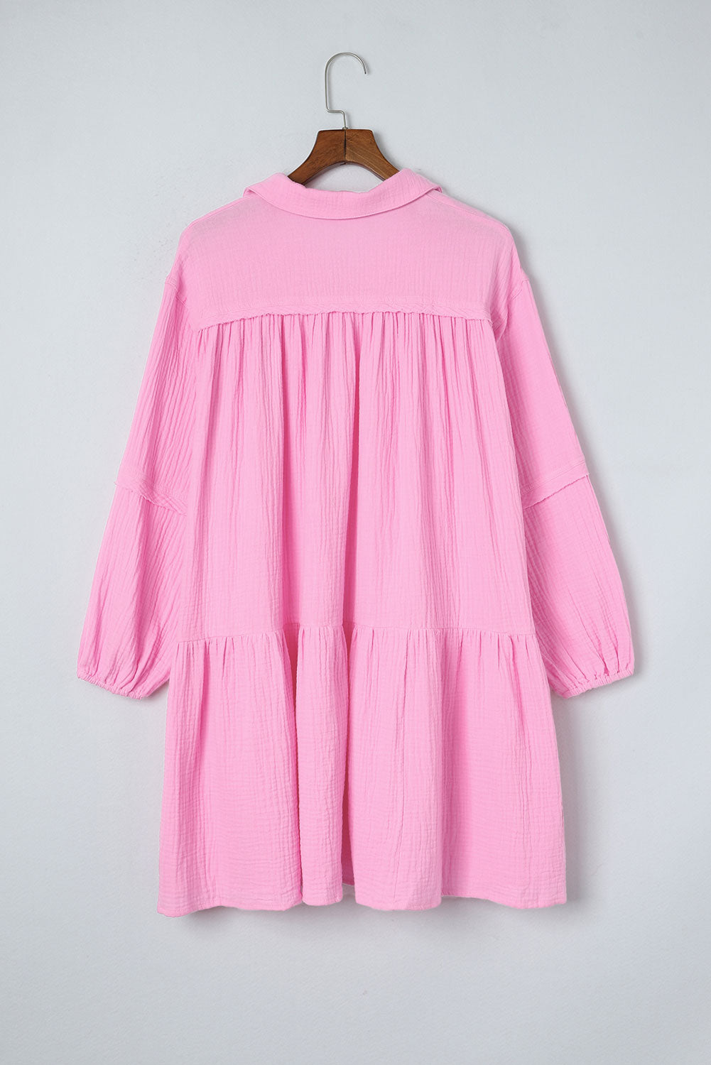 Pink Turn-down Neck Textured Bubble Tunic