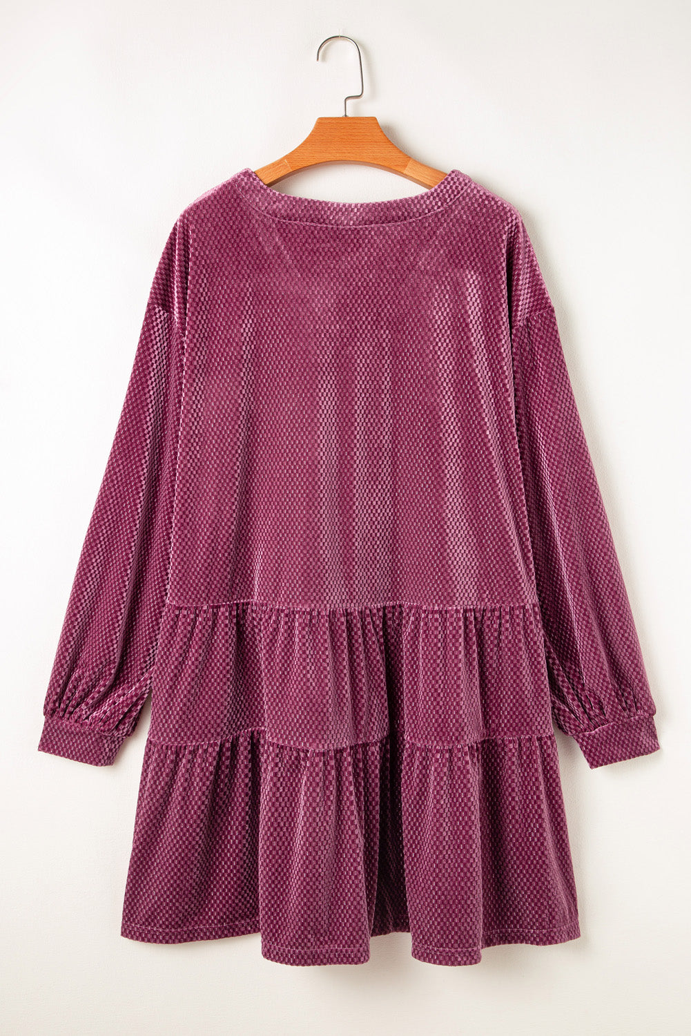 Meadow Mauve Plus Size Textured Velvet Tiered Buttons Tunic Dress