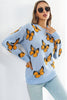 Sky Blue Dimensional Butterfly Pattern Round Neck Sweater